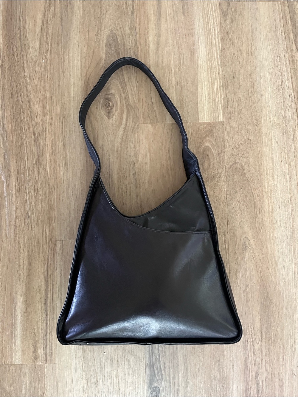 Vintage Perlina Genuine Leather Hobo Bag — Black
